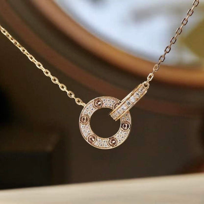 [LUCKY LOVE]LOVE 7.6MM NECKLACE ROSE GOLD AND SILVER  FULL DIAMOND