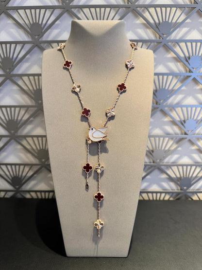 [LUCKY LOVE]CLOVER 20 MOTIFS LASER CARNELIAN NECKLACE