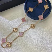 [LUCKY LOVE]CLOVER 10 MOTIFS  LASER PINK MOP NECKLACE