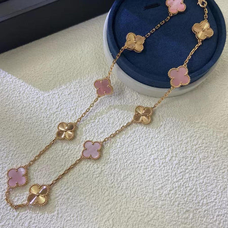 [LUCKY LOVE]CLOVER 10 MOTIFS  LASER PINK MOP NECKLACE
