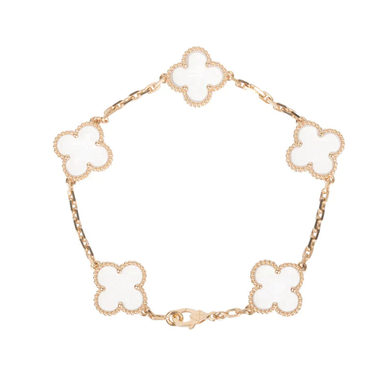 [LUCKY LOVE]CLOVER 5 MOTIF ROCK CRYSTAL BRACELET