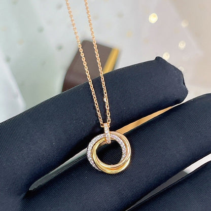 [LUCKY LOVE]TRINITY NECKLACE SILVER GOLD PINK GOLD DIAMONDS