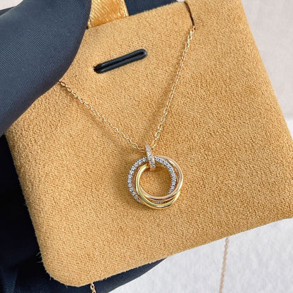 [LUCKY LOVE]TRINITY NECKLACE SILVER GOLD PINK GOLD DIAMONDS