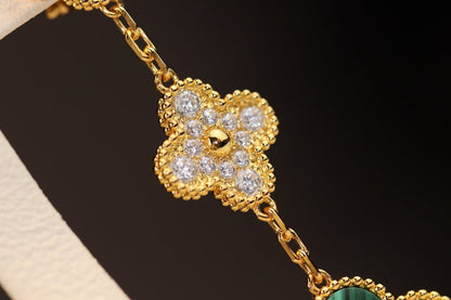 [LUCKY LOVE]CLOVER EARRINGS GOLD MALACHITE DIAMOND 3 MOTIF