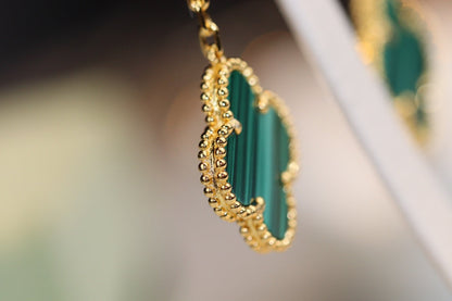 [LUCKY LOVE]CLOVER EARRINGS GOLD MALACHITE DIAMOND 3 MOTIF