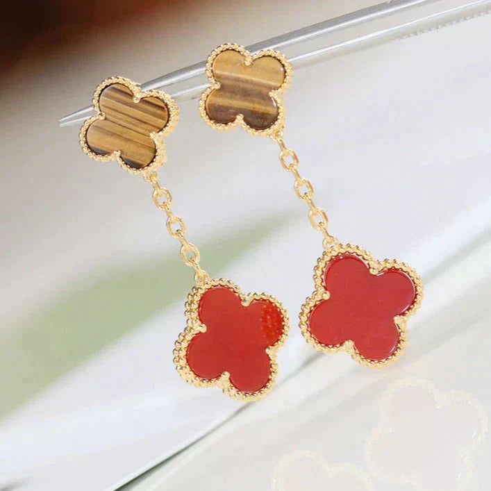 [LUCKY LOVE]CLOVER  2 MOTIF  TIGER EYE CARNELIAN EARRINGS
