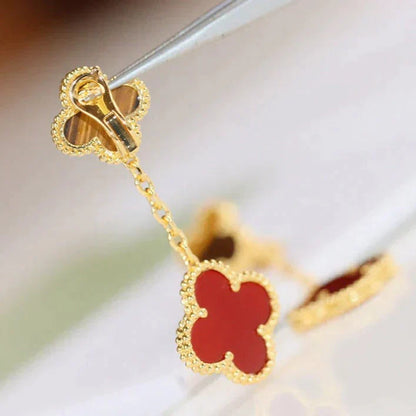 [LUCKY LOVE]CLOVER  2 MOTIF  TIGER EYE CARNELIAN EARRINGS