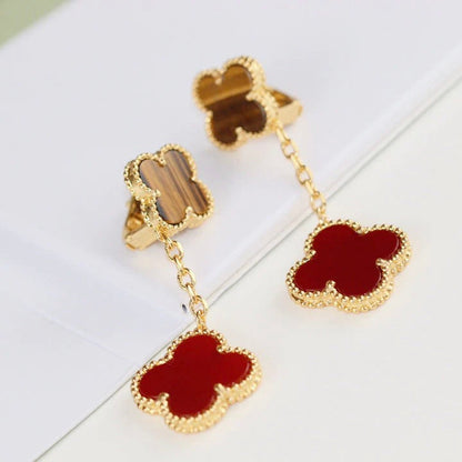 [LUCKY LOVE]CLOVER  2 MOTIF  TIGER EYE CARNELIAN EARRINGS