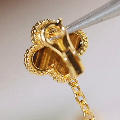 [LUCKY LOVE]CLOVER  2 MOTIF  TIGER EYE CARNELIAN EARRINGS