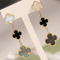 [LUCKY LOVE]CLOVER EARRINGS GOLD ONYX MOP 3 MOTIF