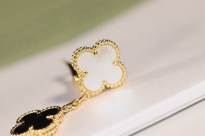 [LUCKY LOVE]CLOVER EARRINGS GOLD ONYX MOP 3 MOTIF