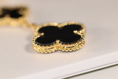 [LUCKY LOVE]CLOVER EARRINGS GOLD ONYX MOP 3 MOTIF