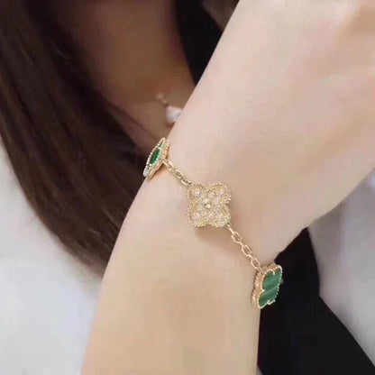[LUCKY LOVE]CLOVER  5 MOTIF MALACHITE DIAMOND BRACELET