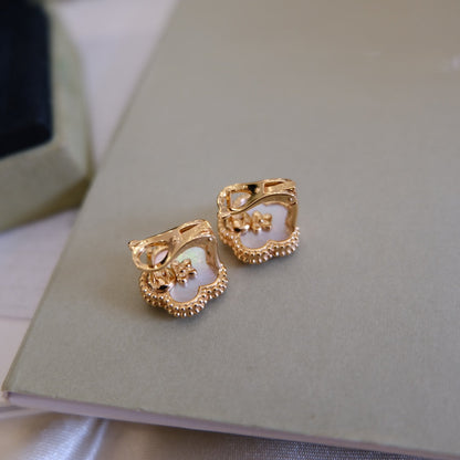 [LUCKY LOVE]LUCKY PINK GOLD WHITE MOP EARRINGS