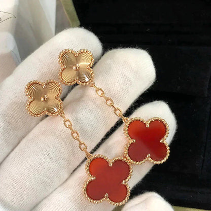 [LUCKY LOVE]CLOVER 2 MOTIF  LASER CARNELIAN EARRINGS