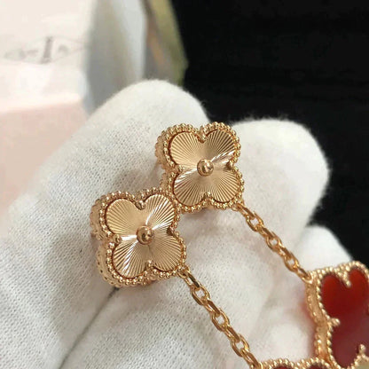 [LUCKY LOVE]CLOVER 2 MOTIF  LASER CARNELIAN EARRINGS