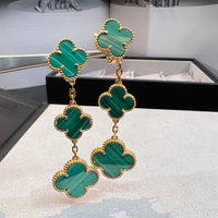 [LUCKY LOVE]CLOVER MALACHITE 3 MOTIFS GOLD
