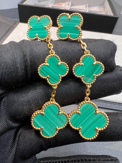 [LUCKY LOVE]CLOVER MALACHITE 3 MOTIFS GOLD