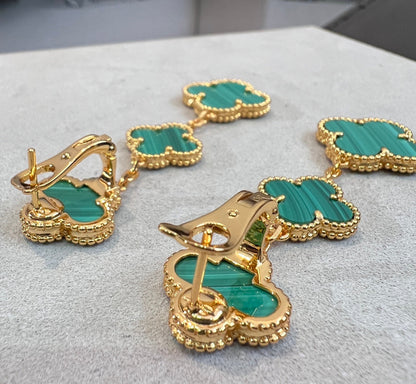 [LUCKY LOVE]CLOVER MALACHITE 3 MOTIFS GOLD
