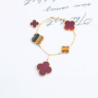 [LUCKY LOVE]CLOVER BRACELET 5 MOTIFS CARNELIAN TIGER EYE