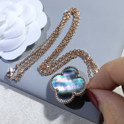 [LUCKY LOVE]CLOVER 25MM GOLD DARK MOP BIG CLOVER NECKLACE