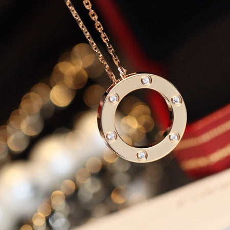 [LUCKY LOVE]LOVE NECKLACE 16MM 6 DIAMONDS PINK GOLD