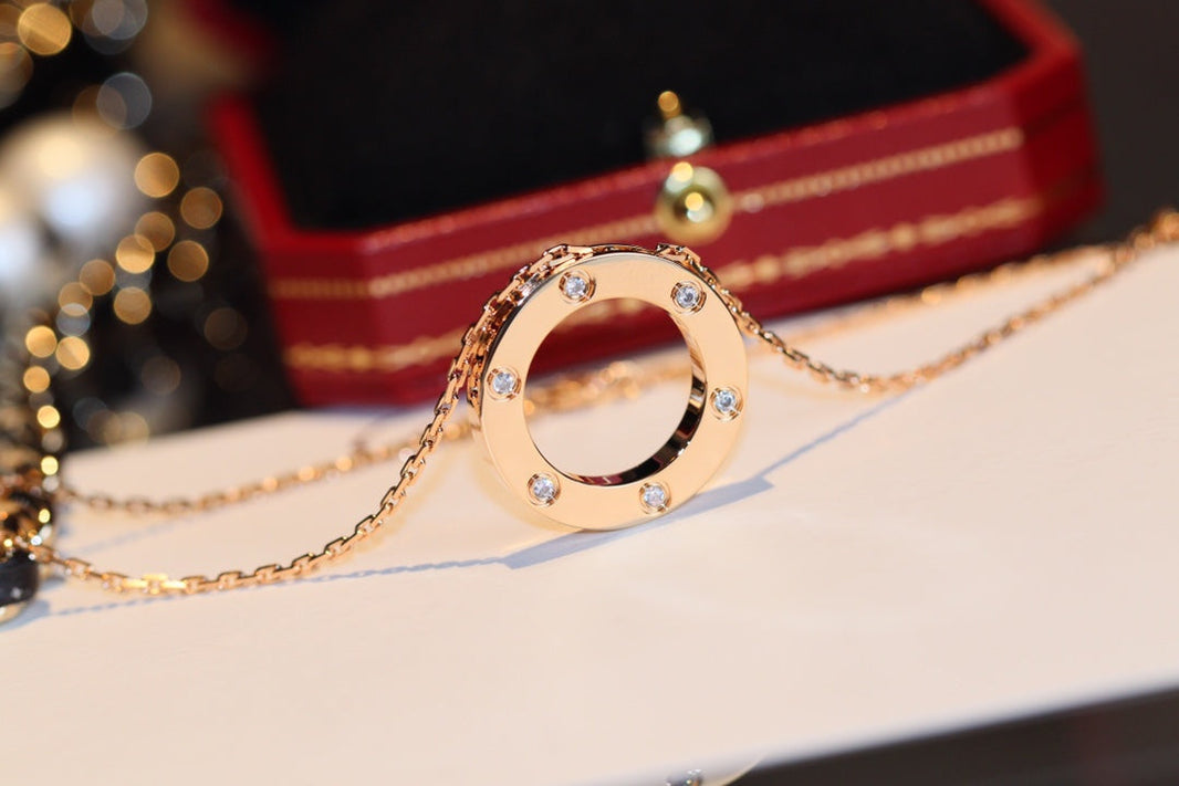 [LUCKY LOVE]LOVE NECKLACE 16MM 6 DIAMONDS PINK GOLD