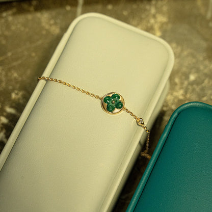 [LUCKY LOVE]SUN MALACHITE 1 DIAMOND PINK GOLD BRACELET