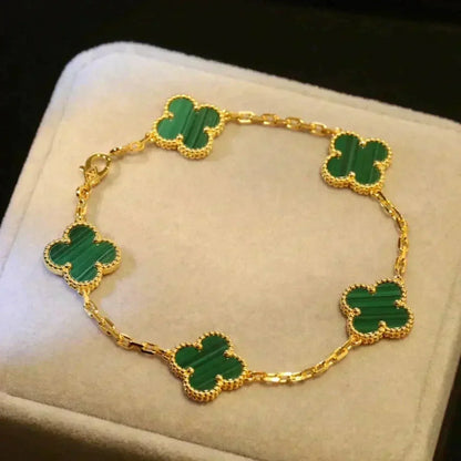 [LUCKY LOVE]CLOVER 5 MOTIFS MALACHITE BRACELET