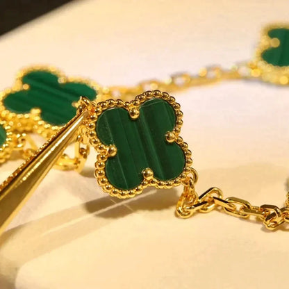 [LUCKY LOVE]CLOVER 5 MOTIFS MALACHITE BRACELET