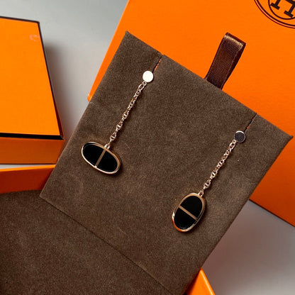 [LUCKY LOVE]CHAINE VERSO BLACK CERAMIC EARRINGS