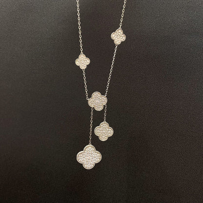 [LUCKY LOVE]CLOVER 5 MOTIFS SILVER DIAMONDS NECKLACE