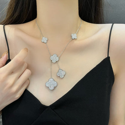 [LUCKY LOVE]CLOVER 5 MOTIFS SILVER DIAMONDS NECKLACE