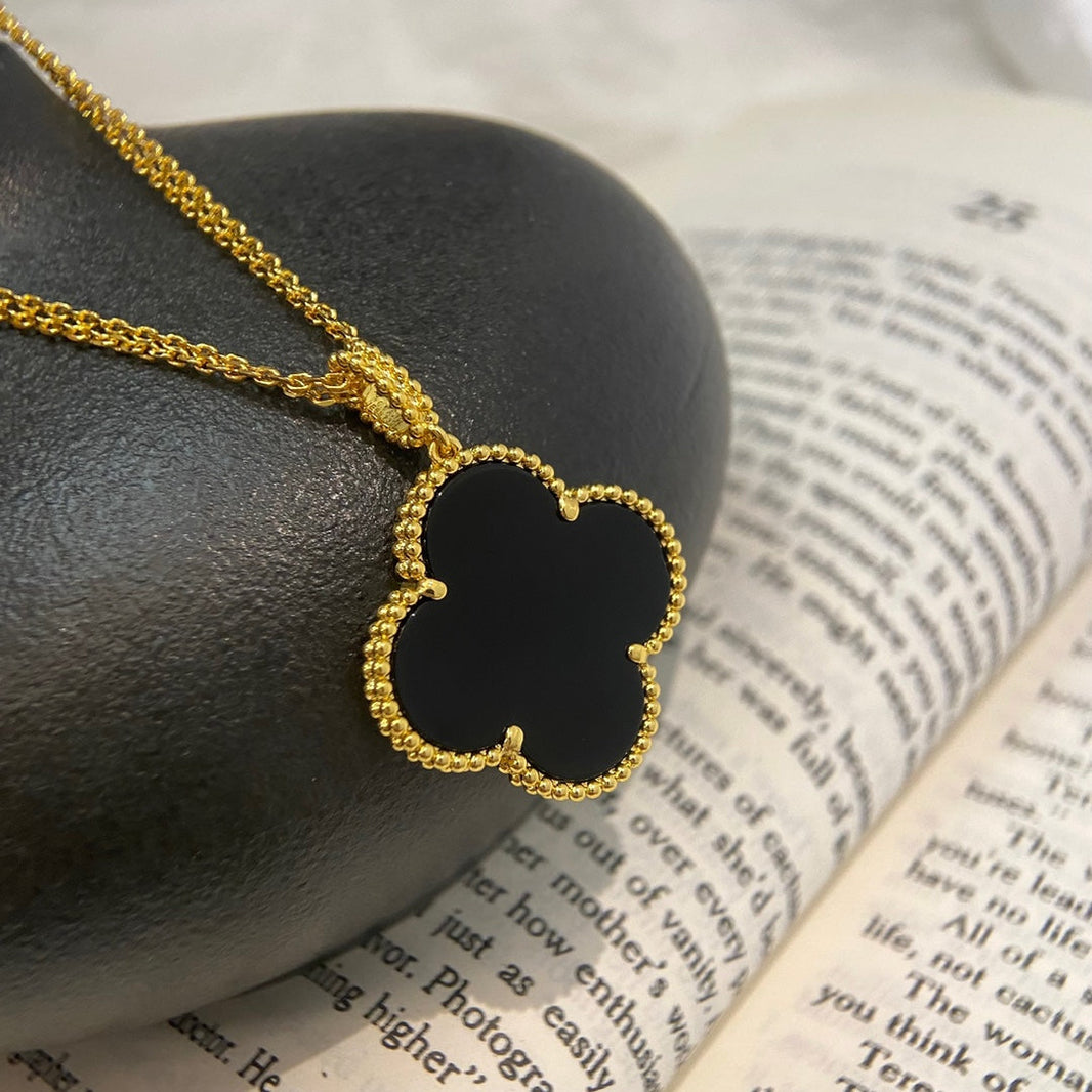 [LUCKY LOVE]CLOVER 25MM NECKLACE GOLD ONYX