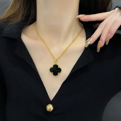 [LUCKY LOVE]CLOVER 25MM NECKLACE GOLD ONYX