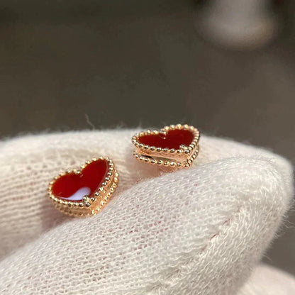 [LUCKY LOVE]HEART CARNELIAN STUD EARRINGS
