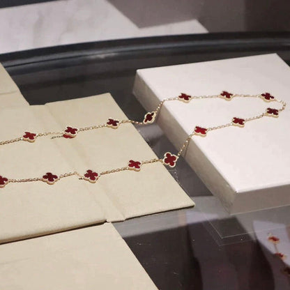 [LUCKY LOVE]CLOVER 20 MOTIFS CARNELIAN NECKLACE