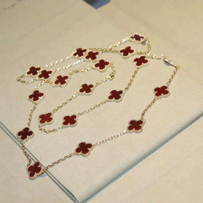 [LUCKY LOVE]CLOVER 20 MOTIFS CARNELIAN NECKLACE