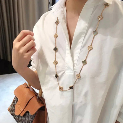 [LUCKY LOVE]CLOVER 20 MOTIFS DARK MOP DIAMOND  NECKLACE