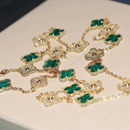 [LUCKY LOVE]CLOVER 20 MOTIFS MALACHITE DIAMOND NECKLACE