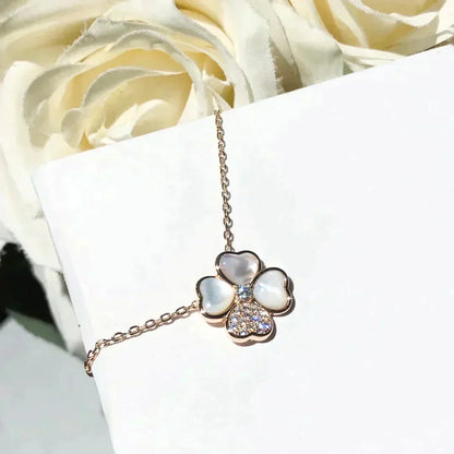 [LUCKY LOVE]CLOVER MOP DIAMOND ROSE GOLD NECKLACE