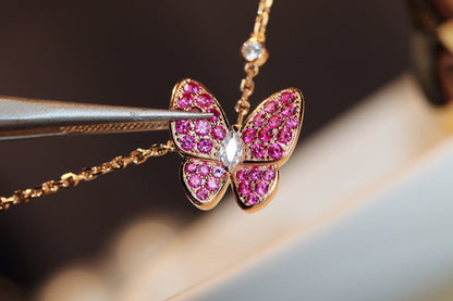 [LUCKY LOVE]BUTTERFLY RED DIAMOND ROSE GOLD NECKLACE