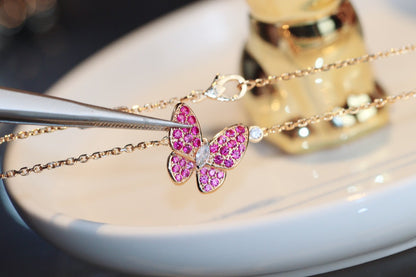 [LUCKY LOVE]BUTTERFLY RED DIAMOND ROSE GOLD NECKLACE