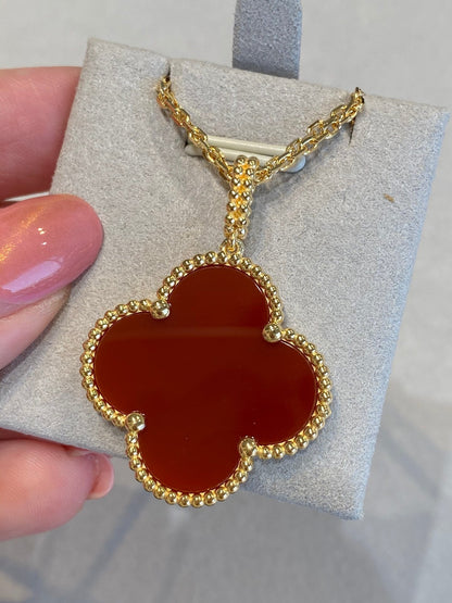 [LUCKY LOVE]CLOVER 25MM NECKLACE GOLD CARNELIAN