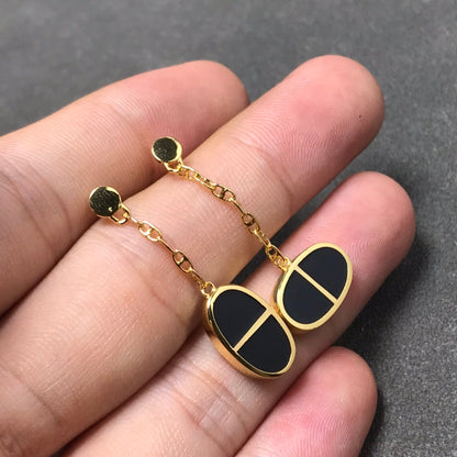 [LUCKY LOVE]CHAINE VERSO BLACK CERAMIC SILVER EARRINGS