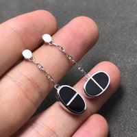 [LUCKY LOVE]CHAINE VERSO BLACK CERAMIC SILVER EARRINGS