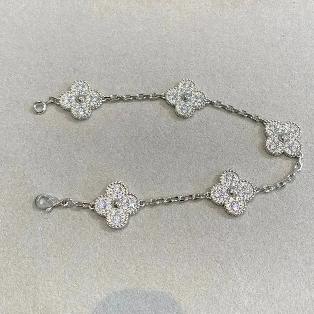[LUCKY LOVE]CLOVER 5 MOTIFS  DIAMOND BRACELET SILVER