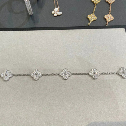 [LUCKY LOVE]CLOVER 5 MOTIFS  DIAMOND BRACELET SILVER