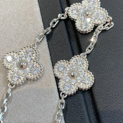 [LUCKY LOVE]CLOVER 5 MOTIFS  DIAMOND BRACELET SILVER