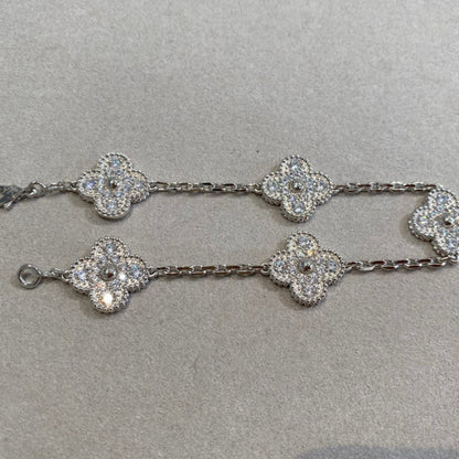 [LUCKY LOVE]CLOVER 5 MOTIFS  DIAMOND BRACELET SILVER